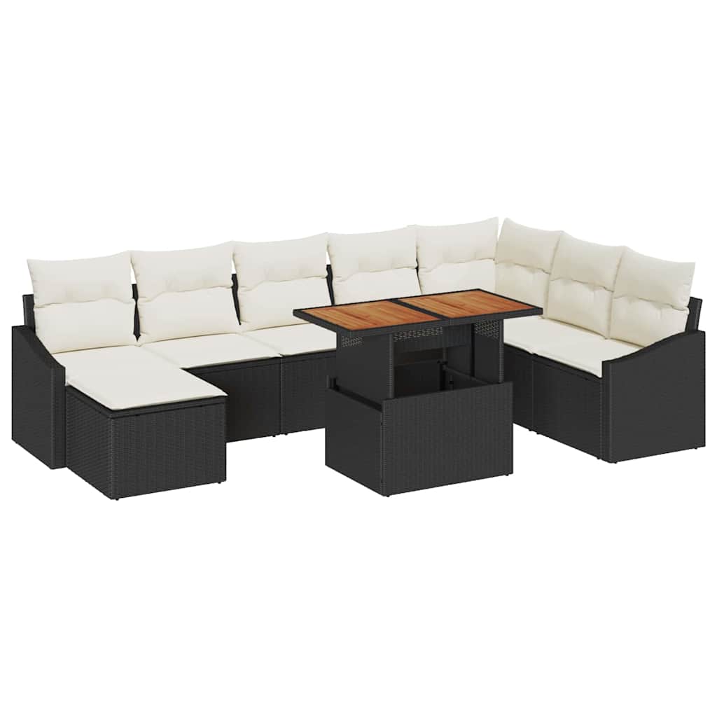 Set Divano da Giardino con archiviazione 9 pcs Nero Poly Rattan