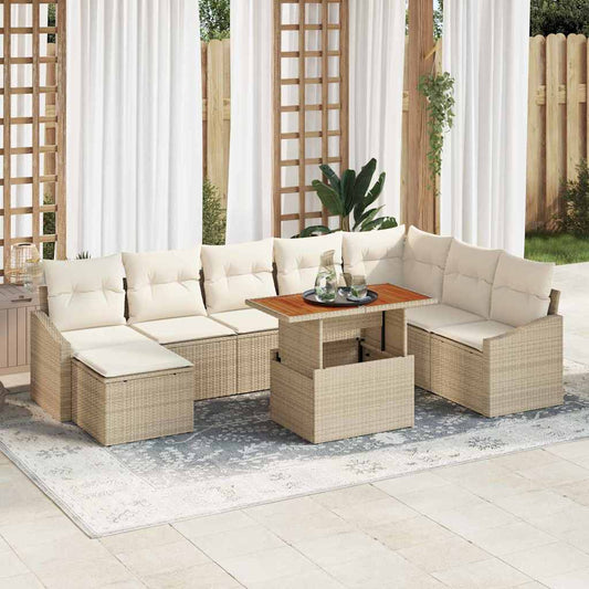 Set Divano da Giardino 9 pcs Beige Poly Rattan