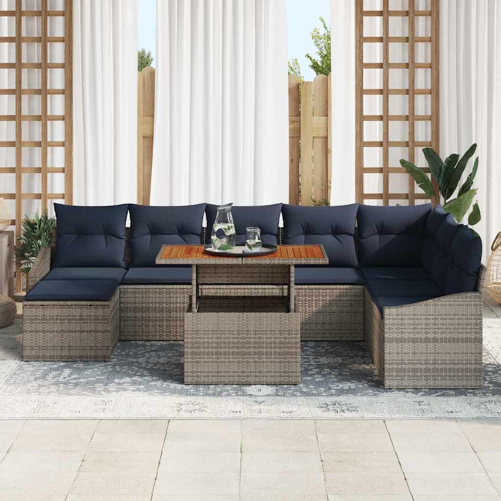Set Divano da Giardino 9 pcs Grigio Poly Rattan | homemem39