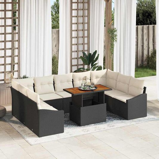 Set Divano da Giardino 10 pcs Nero Poly Rattan