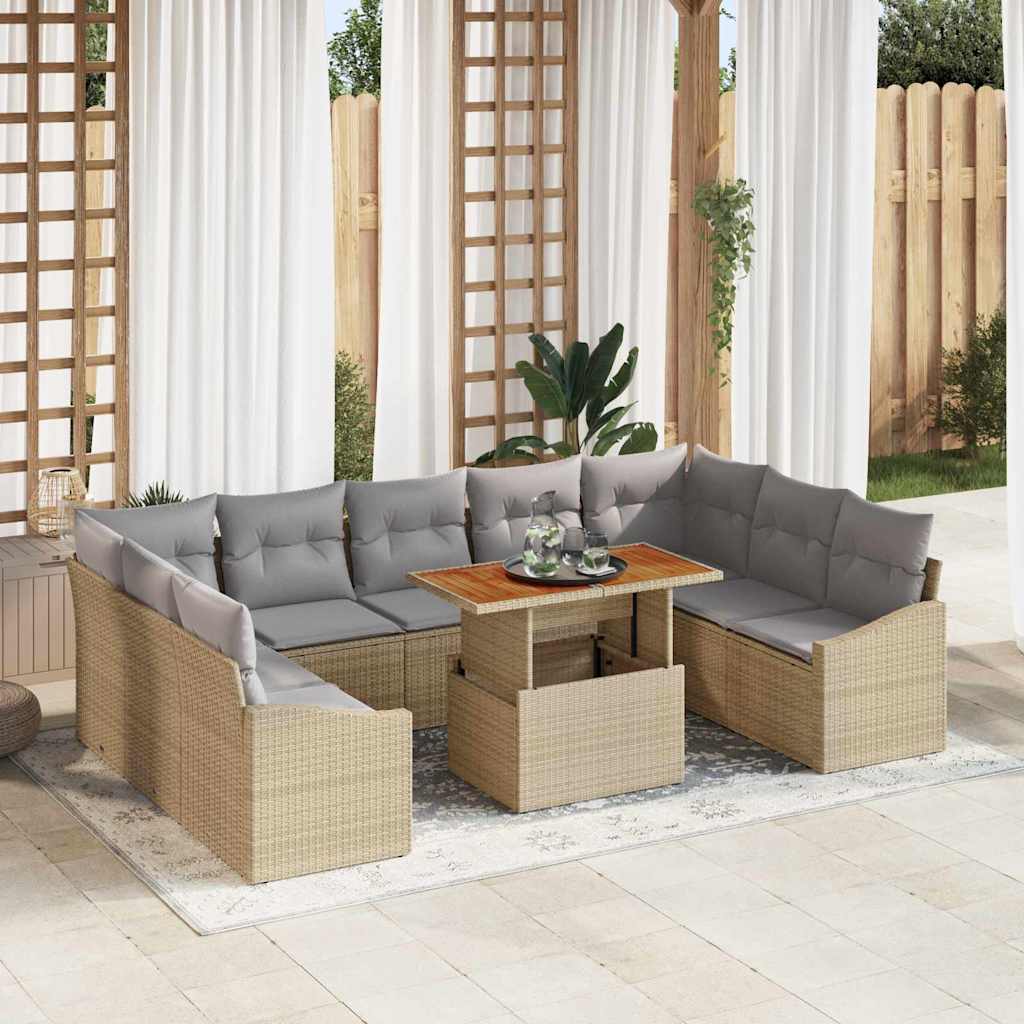 Set Divano da Giardino 10 pcs Beige Poly Rattan