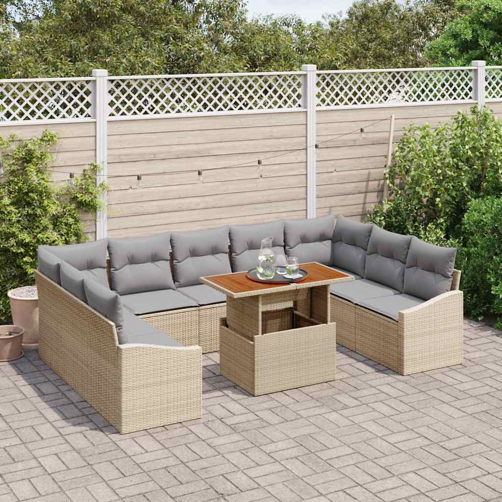 Set Divano da Giardino 10 pcs Beige Poly Rattan