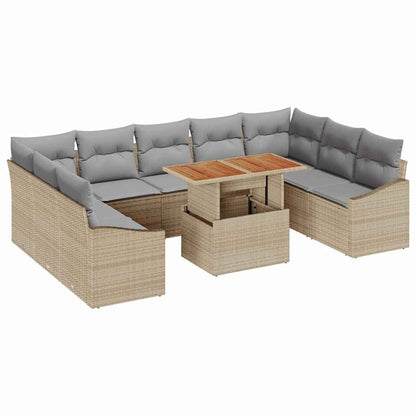 Set Divano da Giardino 10 pcs Beige Poly Rattan