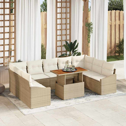 Set Divano da Giardino 10 pcs Beige Poly Rattan
