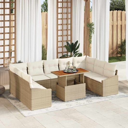 Set Divano da Giardino 10 pcs Beige Poly Rattan