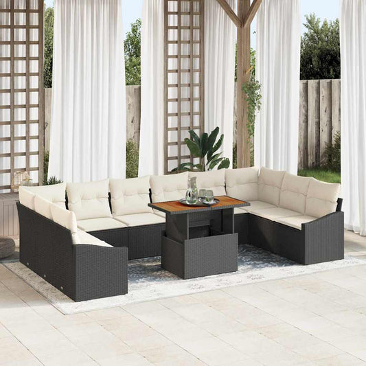 Set Divano da Giardino 11 pcs Nero Poly Rattan