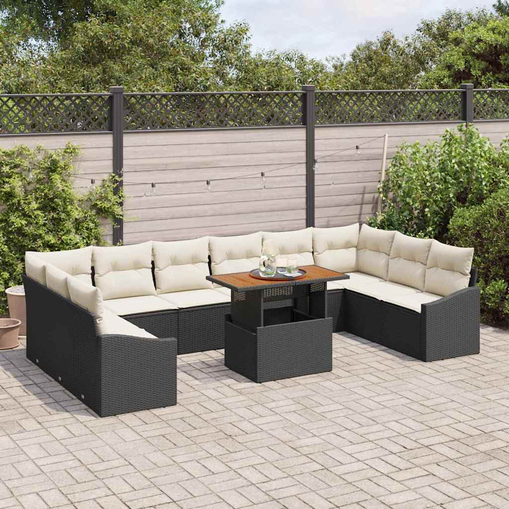 Set Divano da Giardino 11 pcs Nero Poly Rattan