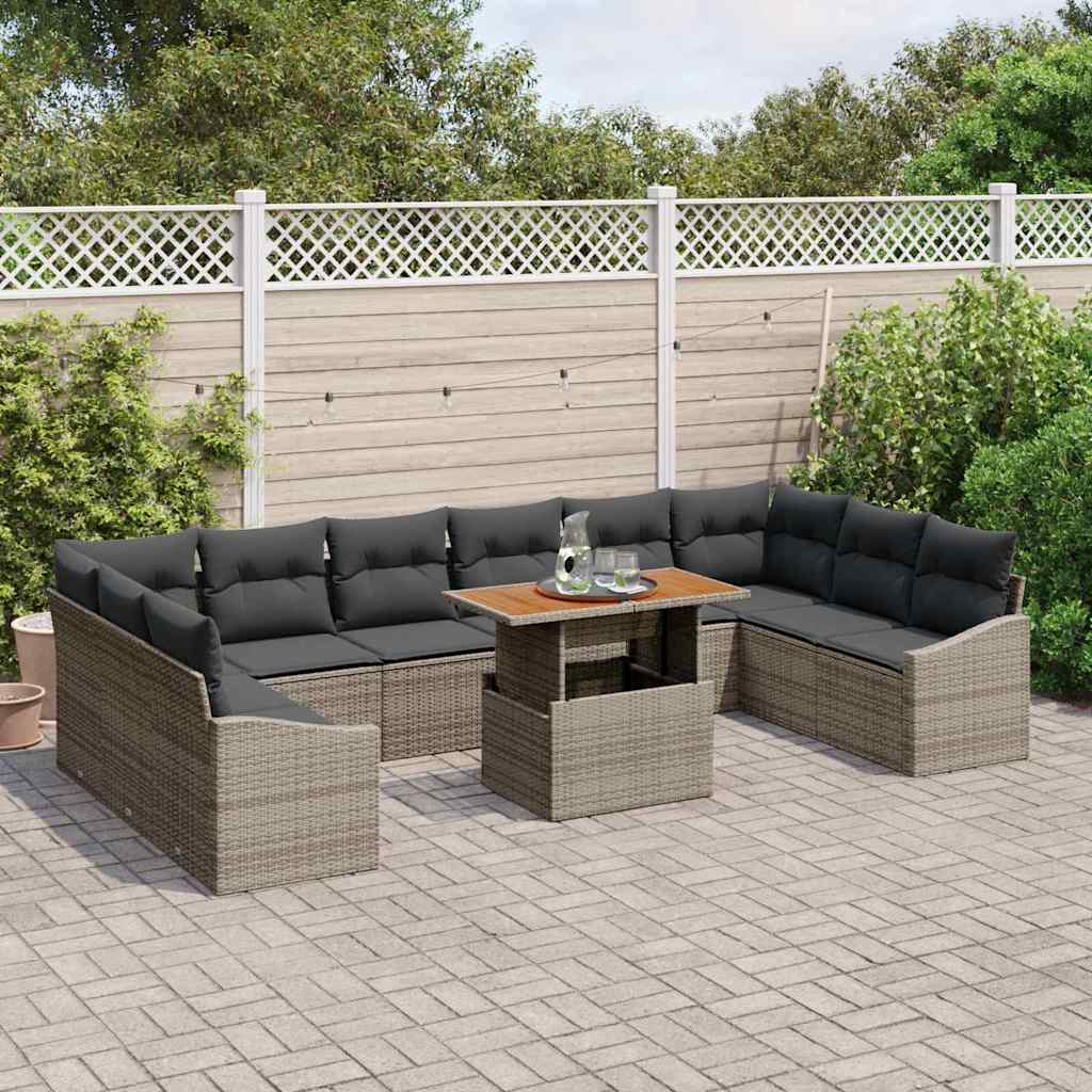 Set Divano da Giardino 11 pcs Grigio Poly Rattan