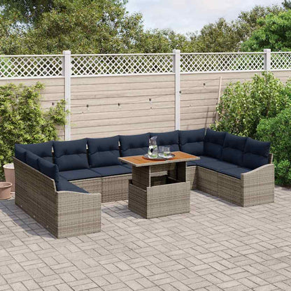 Set Divano da Giardino 11 pcs Grigio Poly Rattan | homemem39
