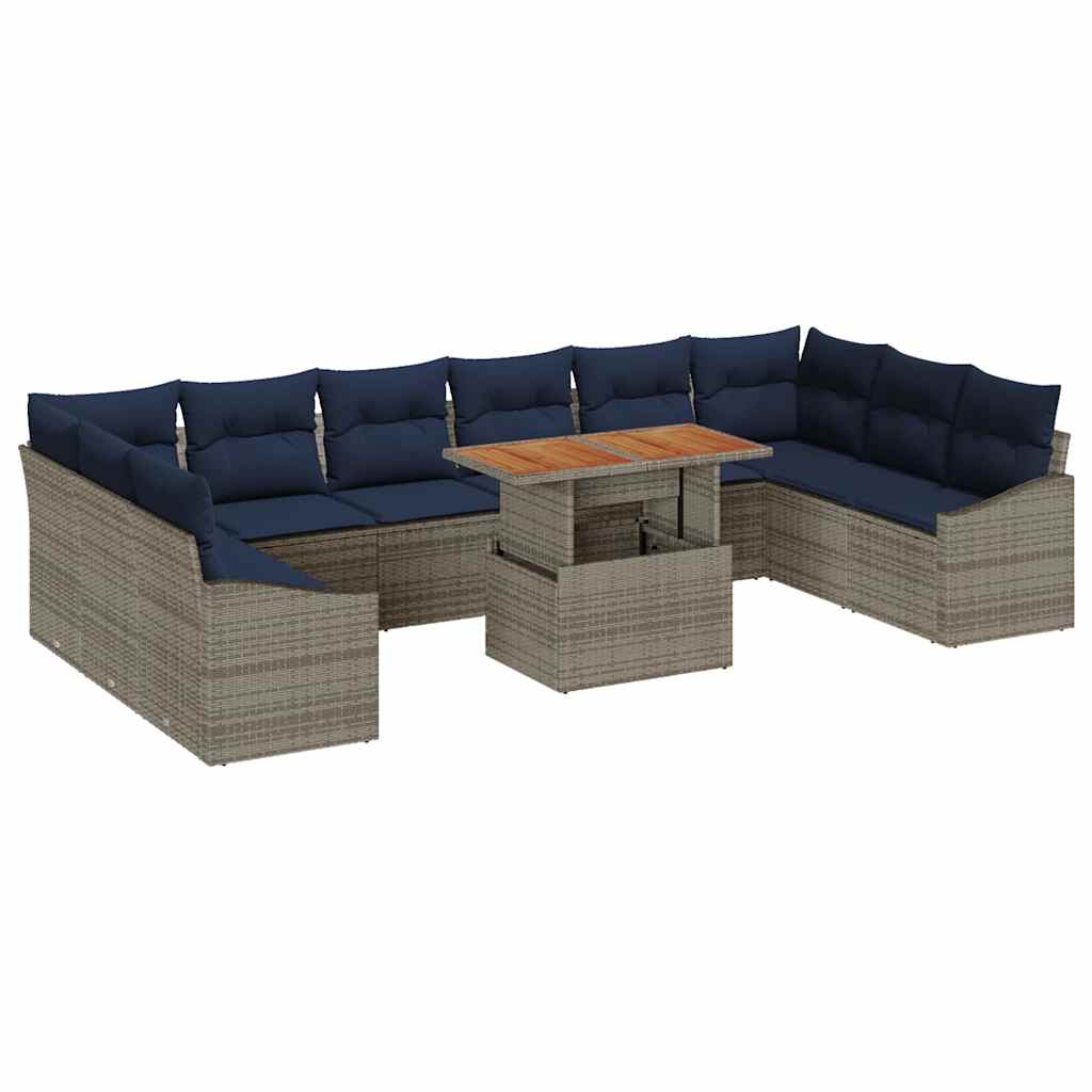 Set Divano da Giardino 11 pcs Grigio Poly Rattan | homemem39