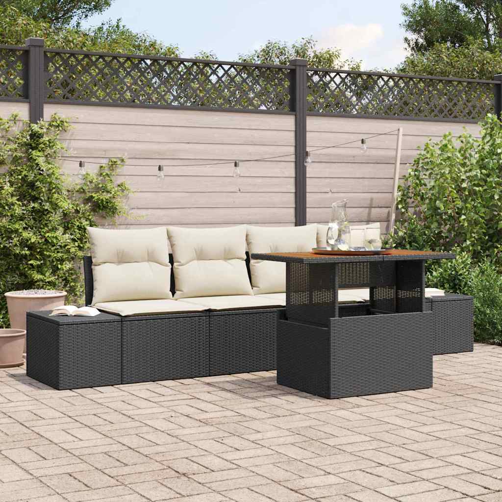 Set Divano da Giardino con archiviazione 5 pcs Nero Poly Rattan