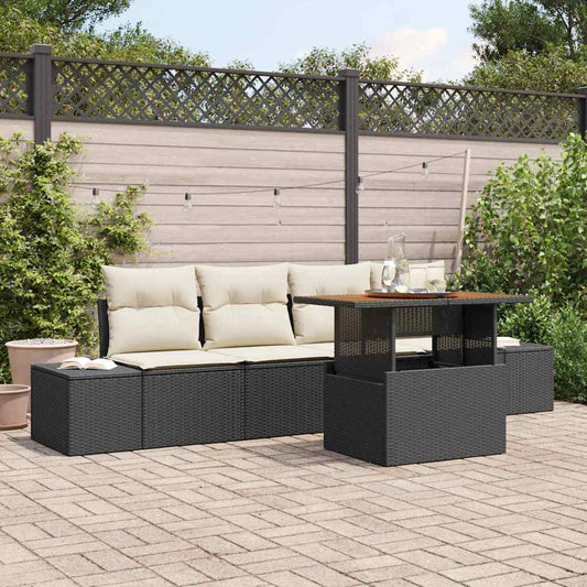 Set Divano da Giardino con archiviazione 5 pcs Nero Poly Rattan