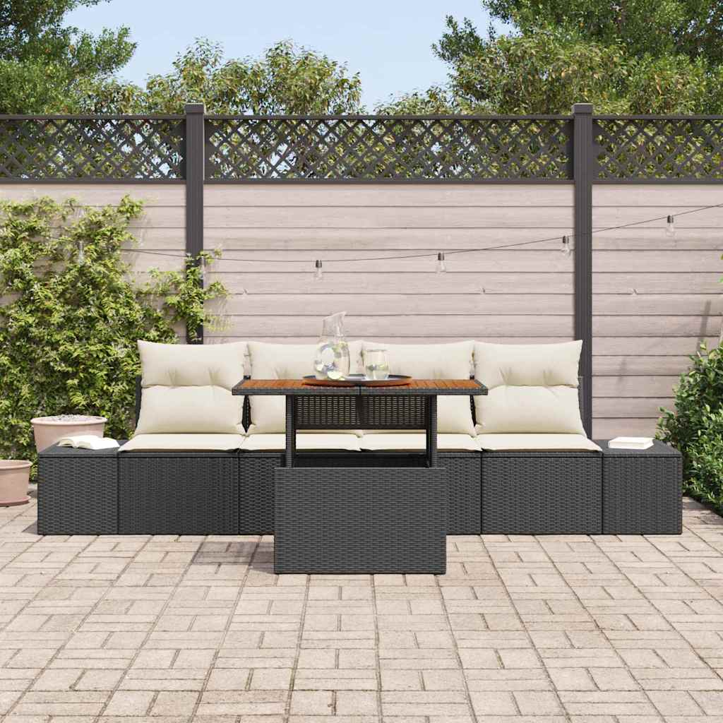 Set Divano da Giardino con archiviazione 5 pcs Nero Poly Rattan