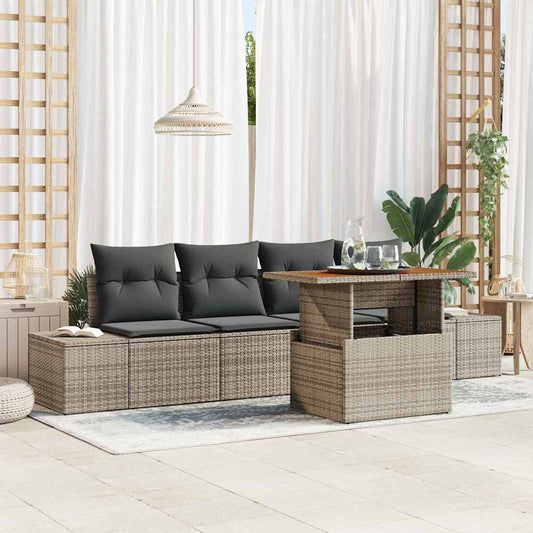 Set Divano da Giardino 5 pcs Grigio Poly Rattan