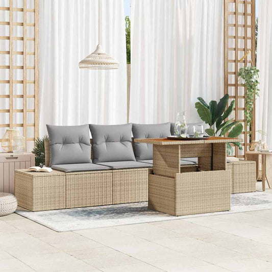 Set Divano da Giardino 5 pcs Beige Poly Rattan