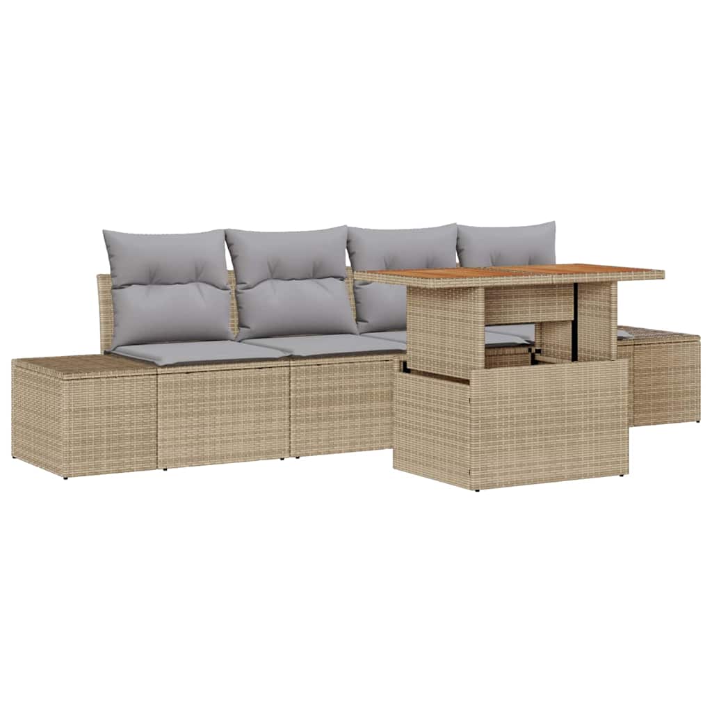 Set Divano da Giardino 5 pcs Beige Poly Rattan - homemem39