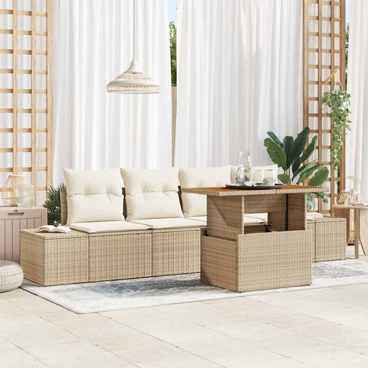 Set Divano da Giardino 5 pcs Beige Poly Rattan