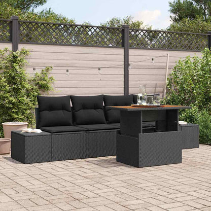 Set Divano da Giardino con archiviazione 5 pcs Nero Poly Rattan - homemem39
