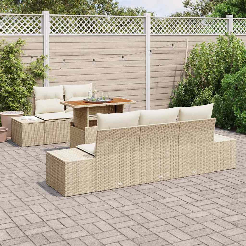 Set Divano da Giardino 6 pcs Beige Poly Rattan