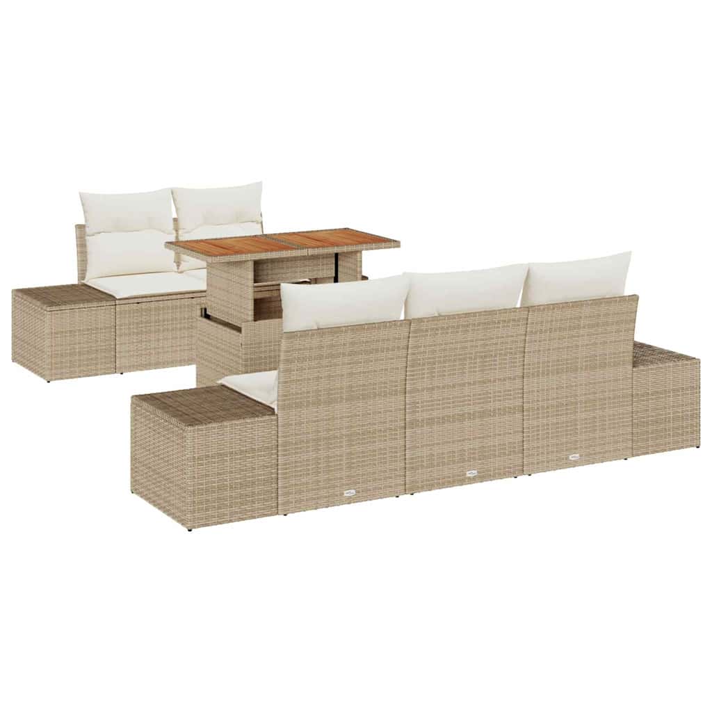 Set Divano da Giardino 6 pcs Beige Poly Rattan