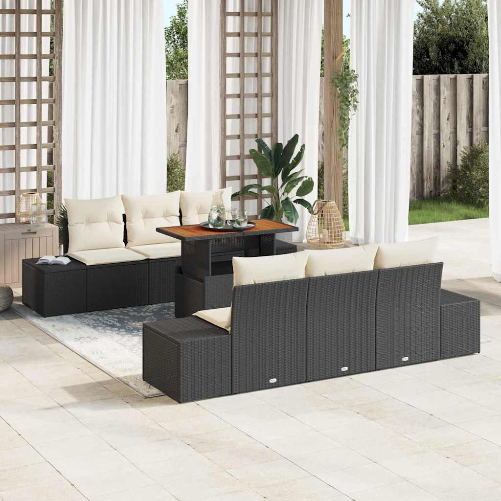 Set Divano da Giardino con archiviazione 7 pcs Nero Poly Rattan