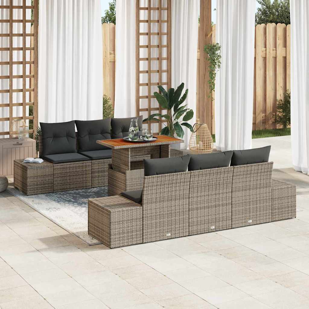 Set Divano da Giardino 7 pcs Grigio Poly Rattan