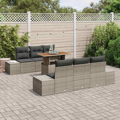 Set Divano da Giardino 7 pcs Grigio Poly Rattan