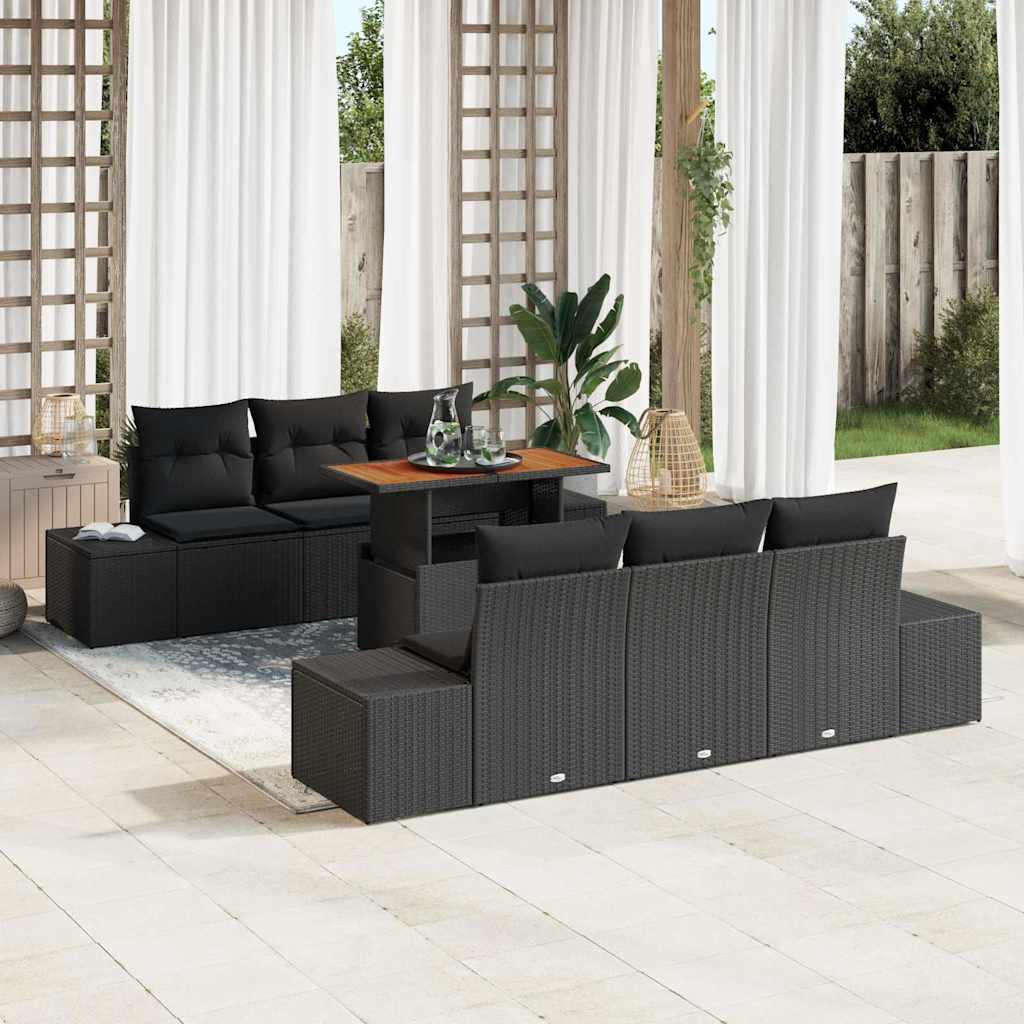 Set Divano da Giardino con archiviazione 7 pcs Nero Poly Rattan - homemem39