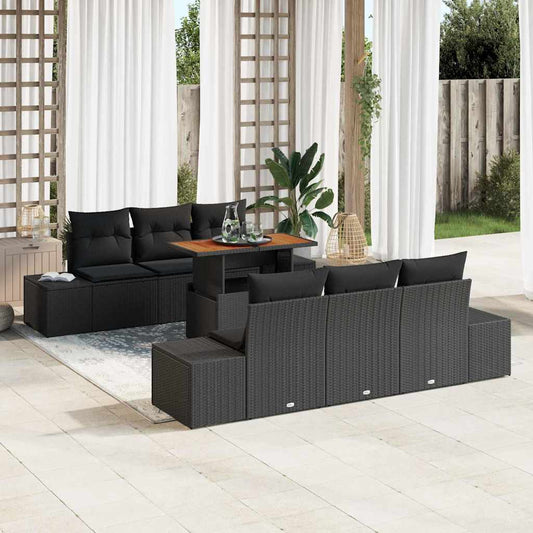 Set Divano da Giardino con archiviazione 7 pcs Nero Poly Rattan