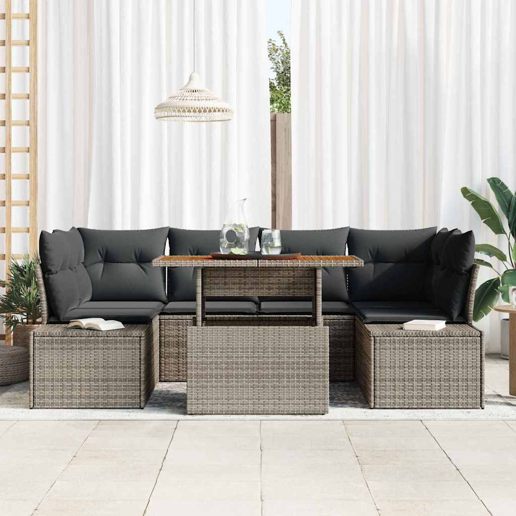 Set Divano da Giardino 7 pcs Grigio Poly Rattan