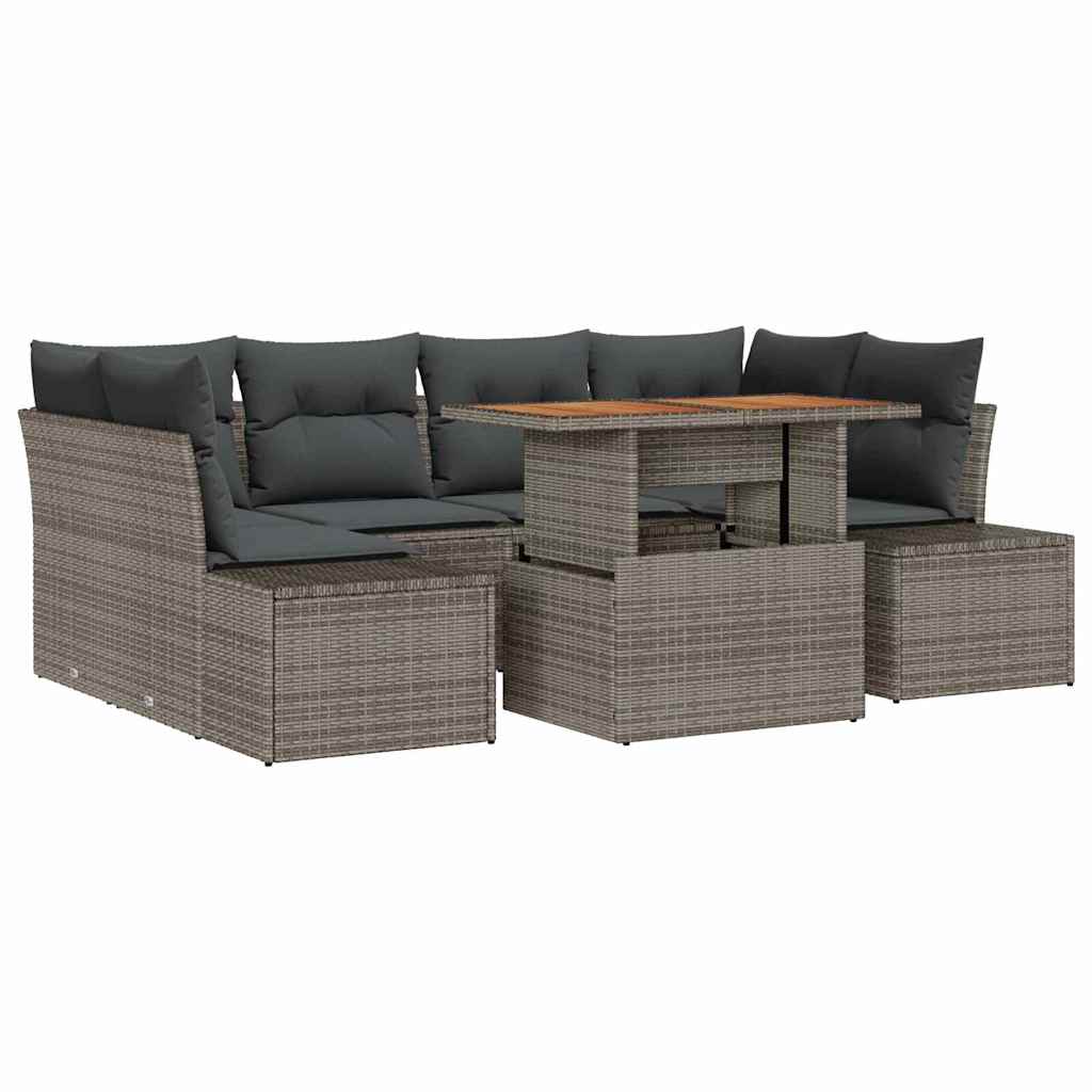 Set Divano da Giardino 7 pcs Grigio Poly Rattan