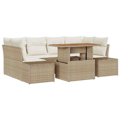 Set Divano da Giardino 7 pcs Beige Poly Rattan