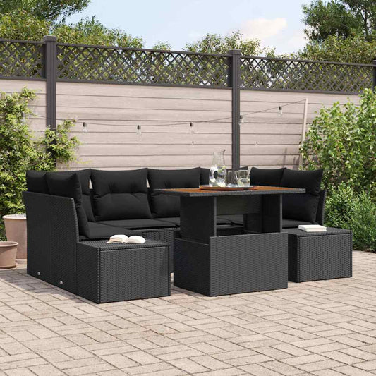 Set Divano da Giardino con archiviazione 7 pcs Nero Poly Rattan