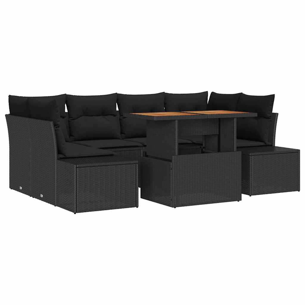 Set Divano da Giardino con archiviazione 7 pcs Nero Poly Rattan - homemem39