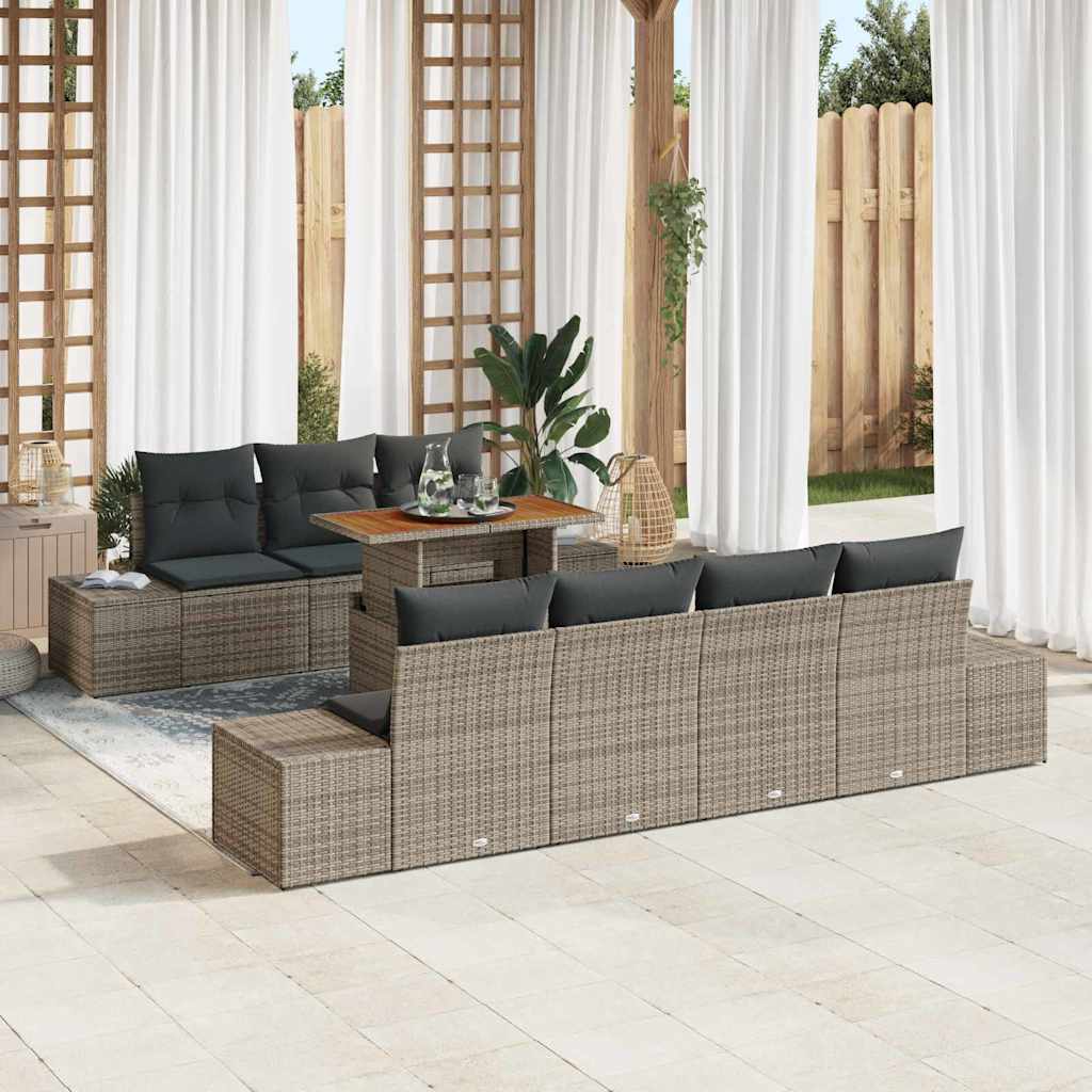 Set Divano da Giardino 8 pcs Grigio Poly Rattan