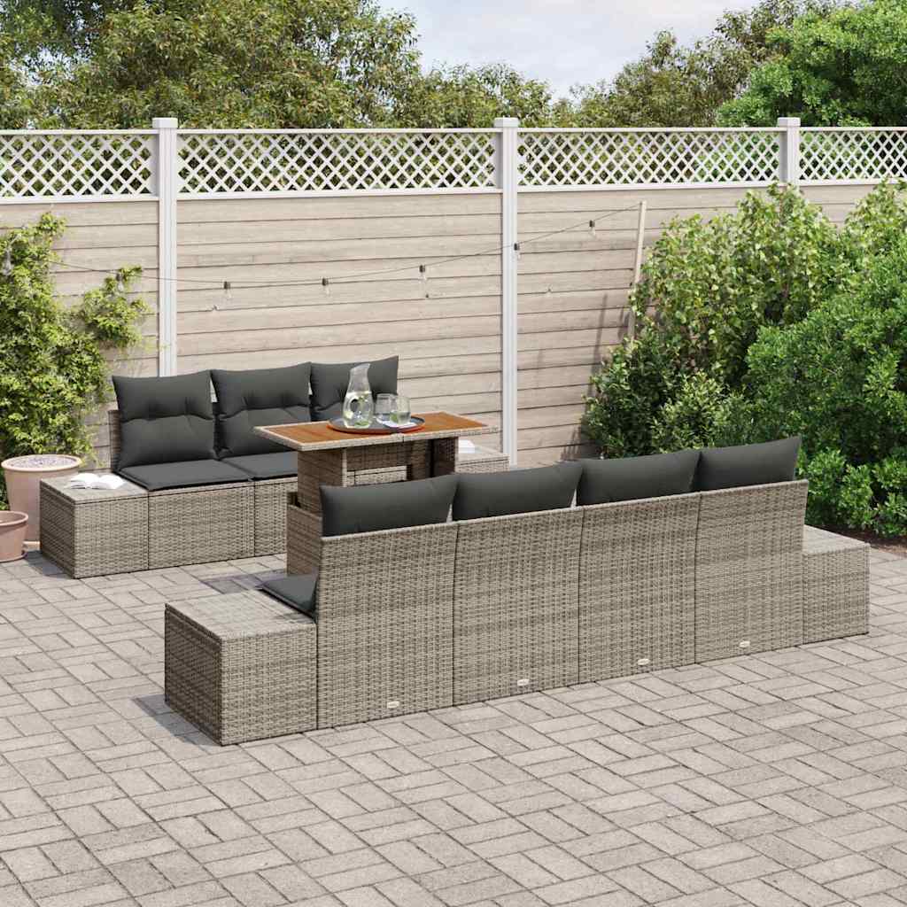 Set Divano da Giardino 8 pcs Grigio Poly Rattan