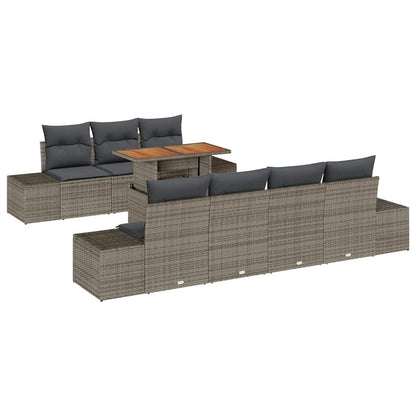 Set Divano da Giardino 8 pcs Grigio Poly Rattan