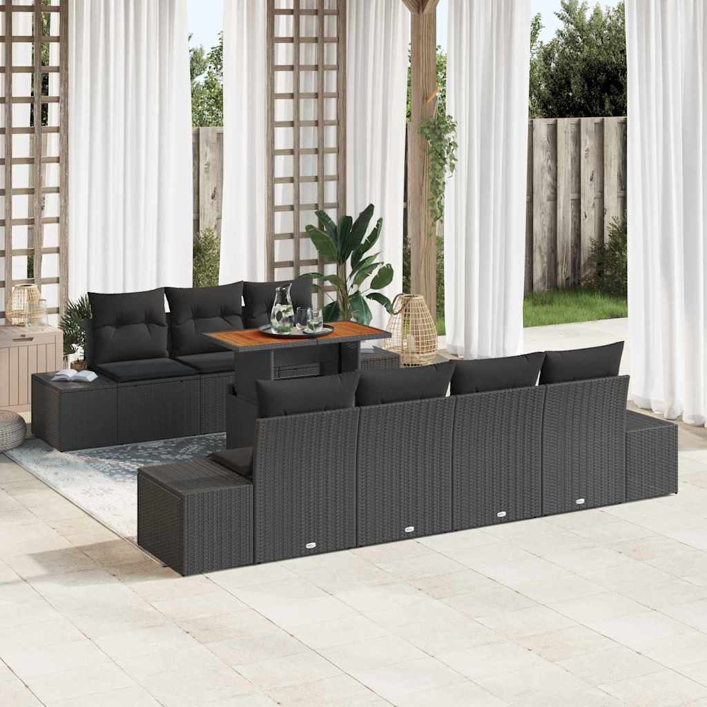 Set Divano da Giardino con archiviazione 8 pcs Nero Poly Rattan - homemem39