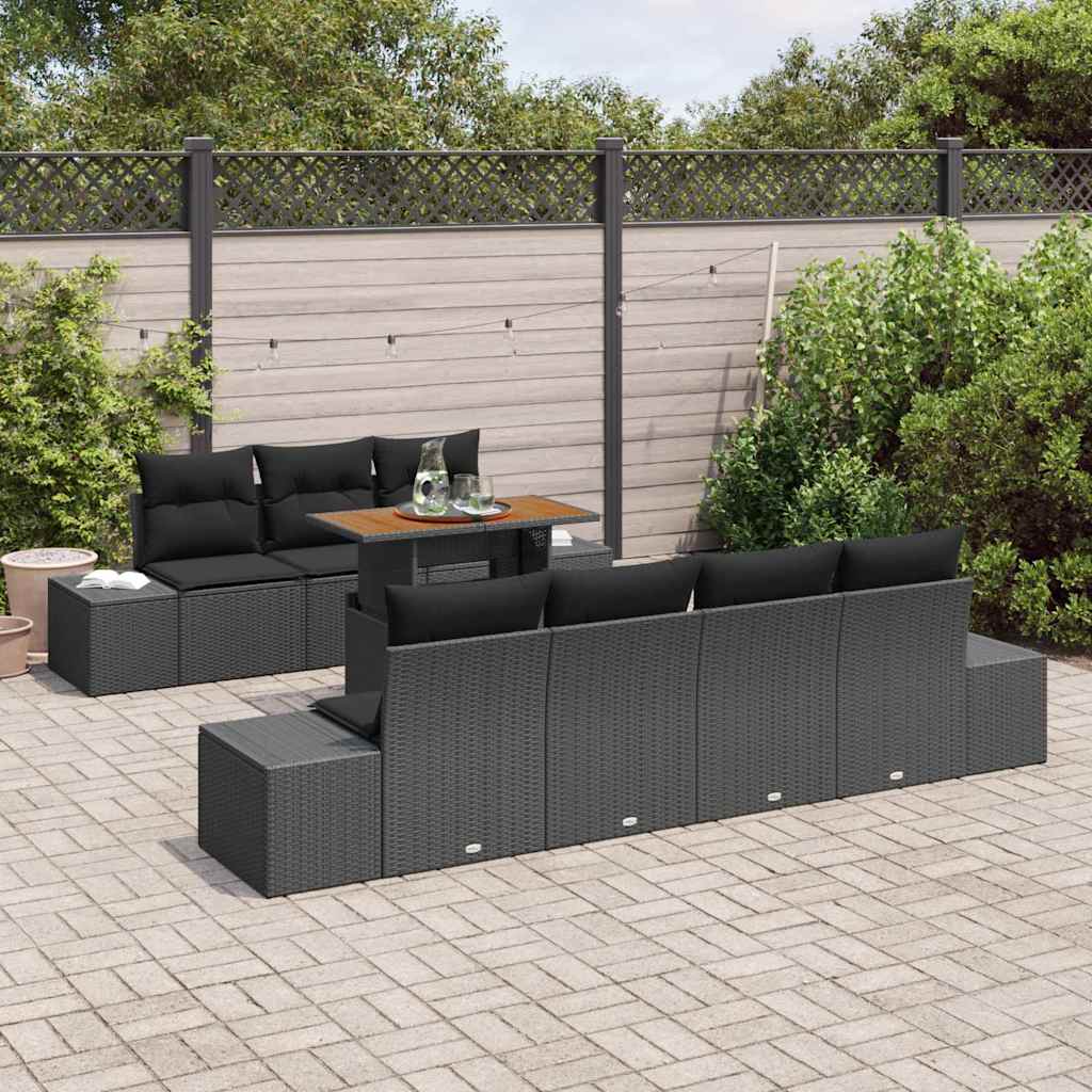 Set Divano da Giardino con archiviazione 8 pcs Nero Poly Rattan - homemem39