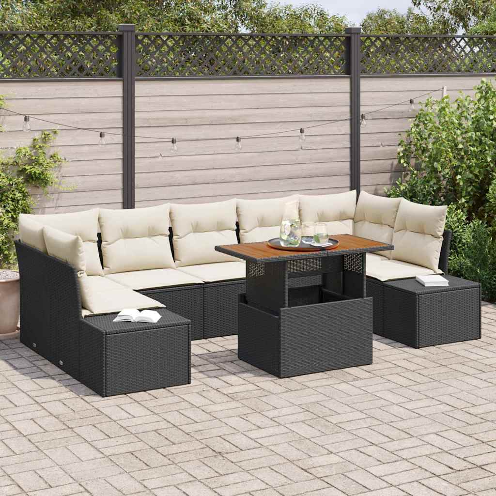 Set Divano da Giardino con archiviazione 8 pcs Nero Poly Rattan