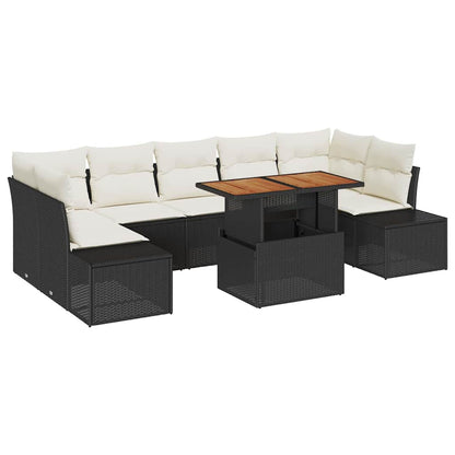 Set Divano da Giardino con archiviazione 8 pcs Nero Poly Rattan