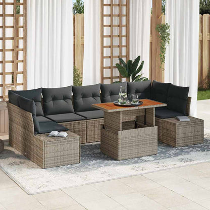 Set Divano da Giardino 8 pcs Grigio Poly Rattan