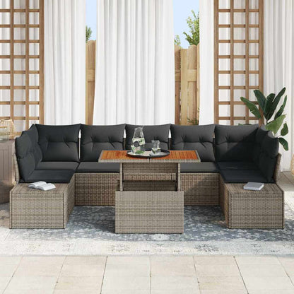 Set Divano da Giardino 8 pcs Grigio Poly Rattan