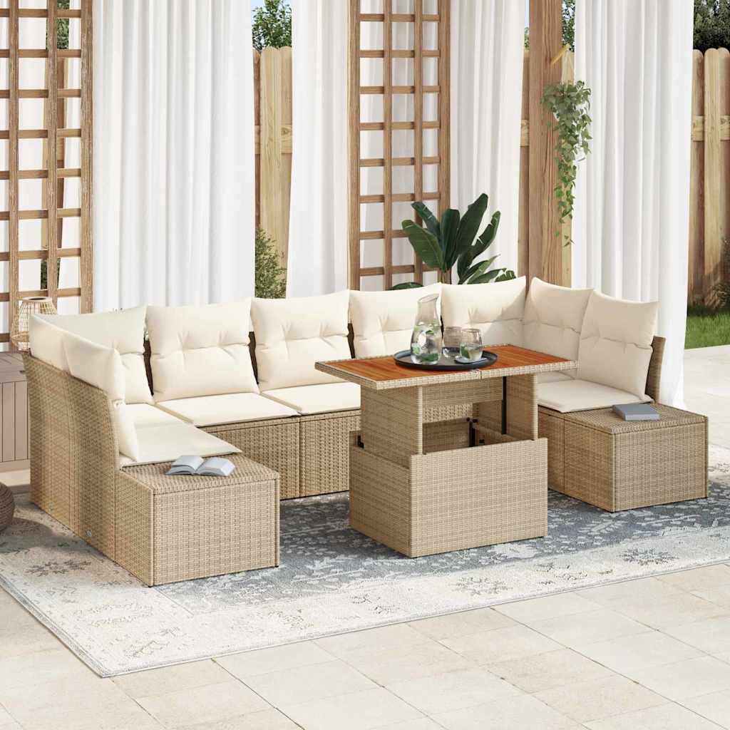 Set Divano da Giardino 8 pcs Beige Poly Rattan