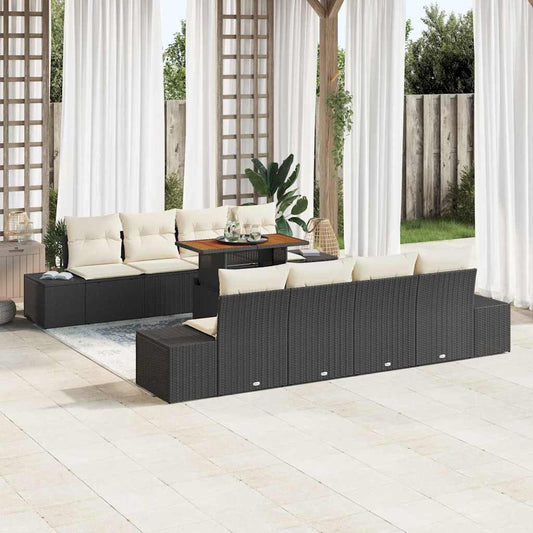 Set Divano da Giardino con archiviazione 9 pcs Nero Poly Rattan