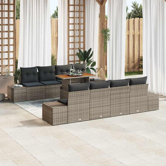 Set Divano da Giardino 9 pcs Grigio Poly Rattan