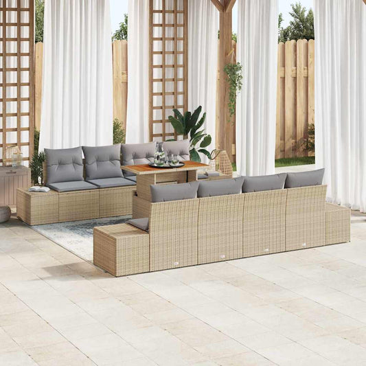 Set Divano da Giardino 9 pcs Beige Poly Rattan