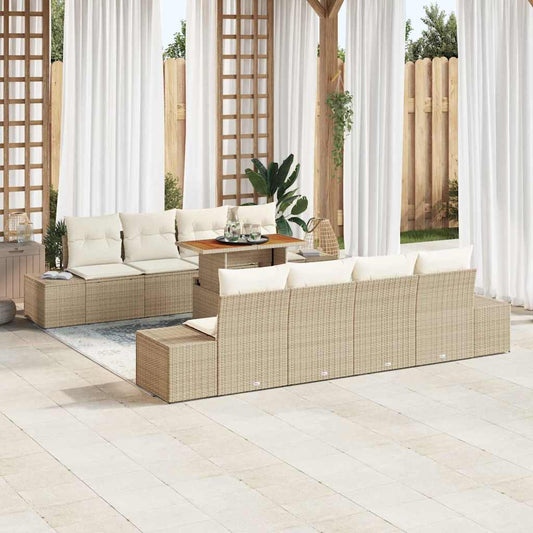 Set Divano da Giardino 9 pcs Beige Poly Rattan