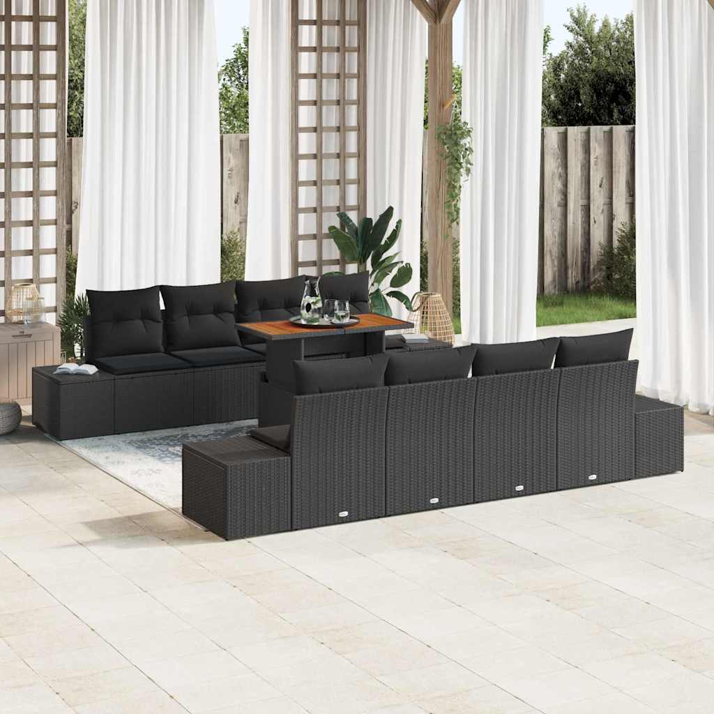 Set Divano da Giardino con archiviazione 9 pcs Nero Poly Rattan - homemem39