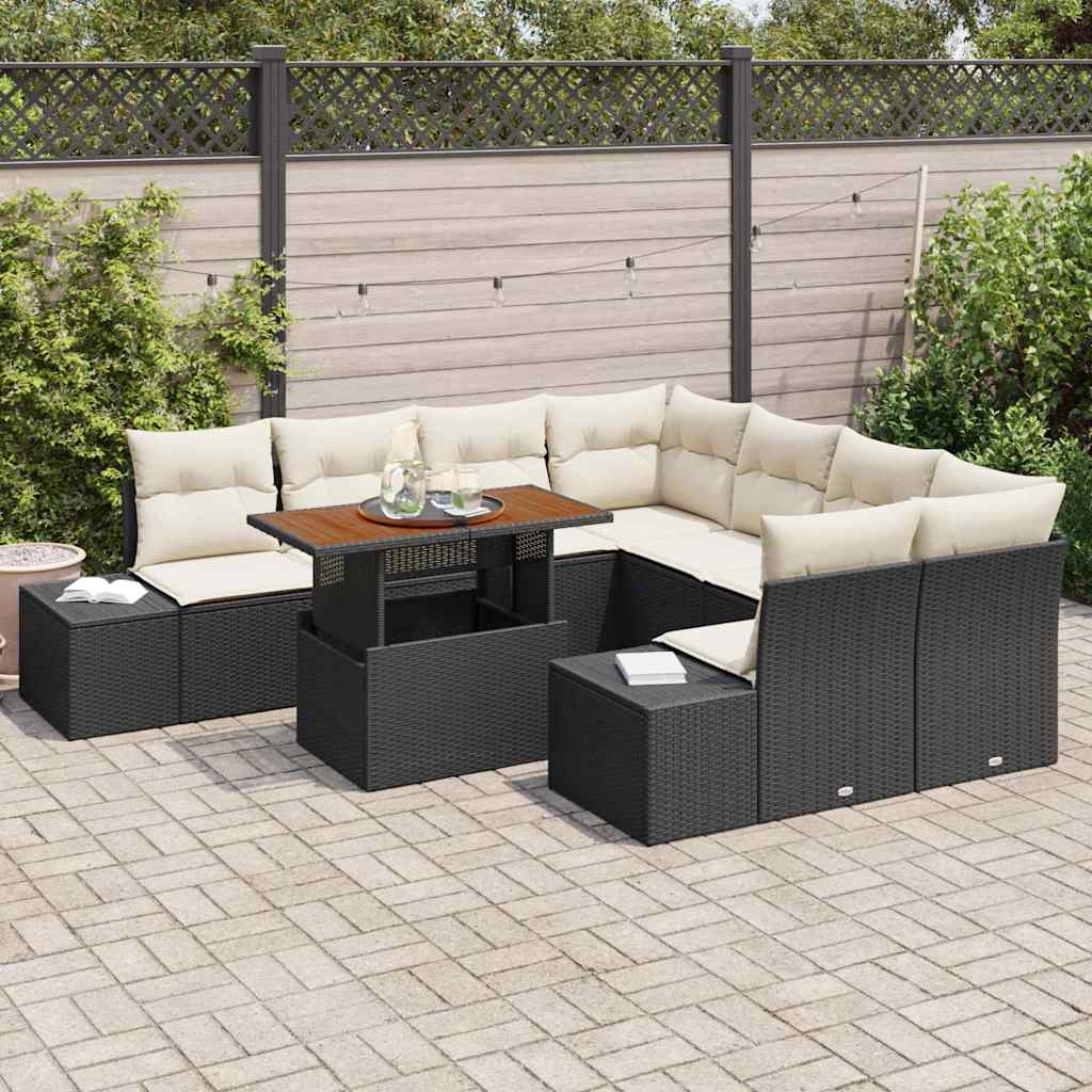 Set Divano da Giardino con archiviazione 9 pcs Nero Poly Rattan